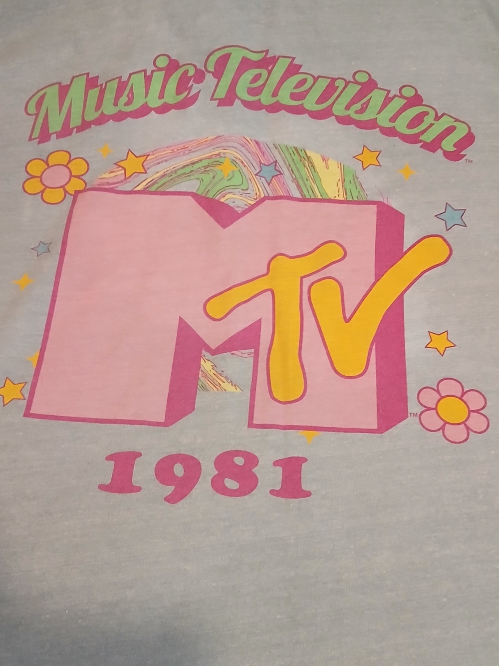 MTV Unisex 'Music Television' 1981 Blue Graphic Logo Y2K Tee Shirt 2XL GOOD